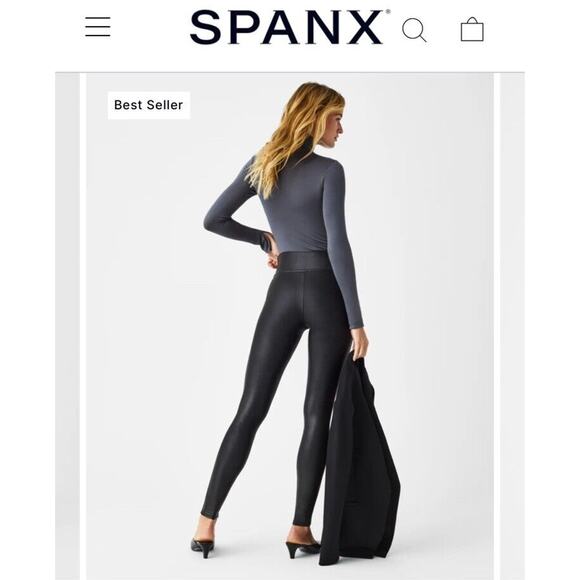 $98 Spanx Women's Black‎ Faux-Leather Leggings Pants Size Medium - Picture 4 of 12